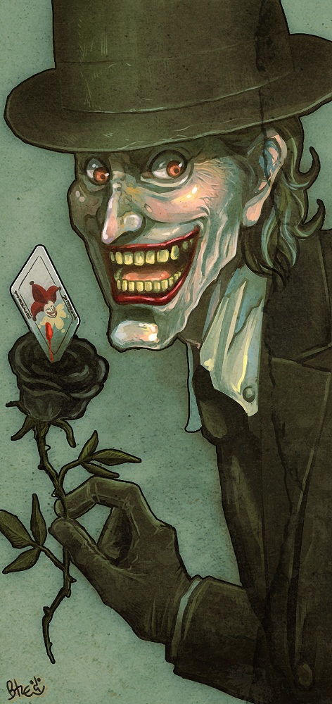 joker_by batman, dark knight, harley, harley and joker, joker, Joker and batman, Harley on card, joker love,joker holding rose,