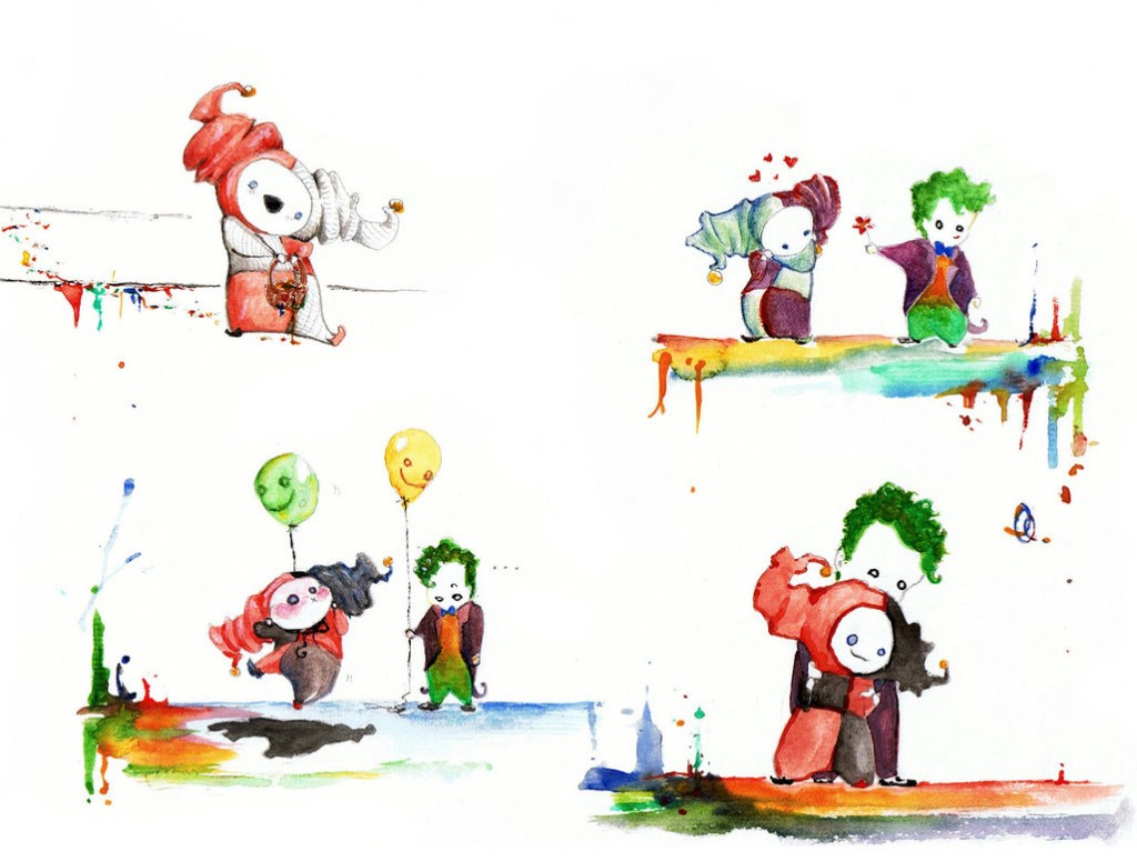 Little Harley And Joker,Harley And Joker,Little Harley, little Joker,Harley,Joker,Joker and batman,batman,dark knight,painting