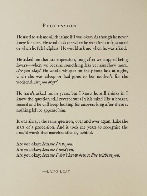 Procession , Lang ,Leav,Procession ,Lang Leav, Are You Okay, Okay , I Love you,