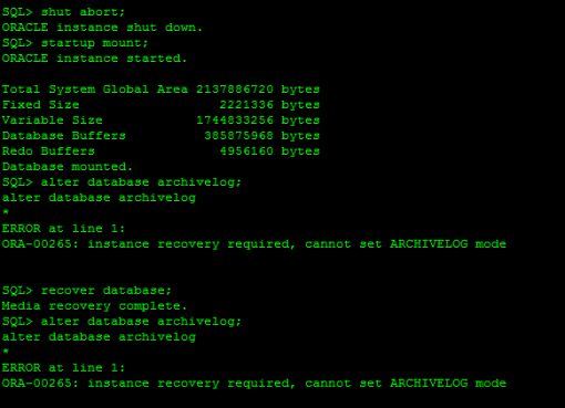 ORA-00265: Instance recovery required cannot set ARCHIVELOG mode,ORA-00265,Instance recovery required, cannot set ARCHIVELOG mode,ARCHIVELOG mode,ARCHIVELOG Error,Oracle DBA,Oracle Database,Oracle Archive issue,Oracle Ora,